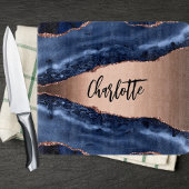 Blauw agaat marmer roos gouden naam elegant snijplank