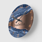 Blauw agaat marmeren brons ronde klok (Hoek)