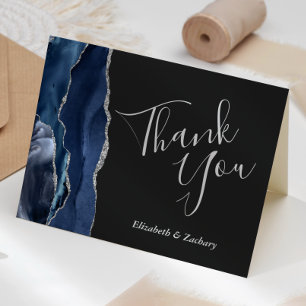 Blauw agaat zilver glitters donkere trouw verjaard kaart