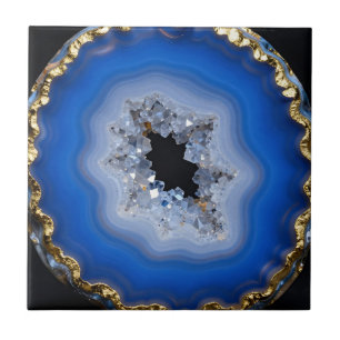 Blauw Agat Geode Gouden Rand Kristal Kunst Tegeltje