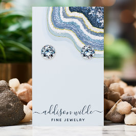 Blauw Agate Geode Chic Oorbellen Displaykaart Visitekaartje