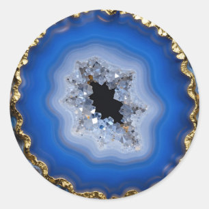 Blauw Agate Geode Gouden Rand Kristal Kunst Ronde Sticker