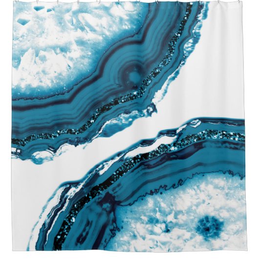Blauw Agate Glitter Glam #1 Douchegordijn (Voorkant)