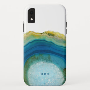 Blauw agate Monogram Cool Abstracte marmer Gemston Case-Mate iPhone Case
