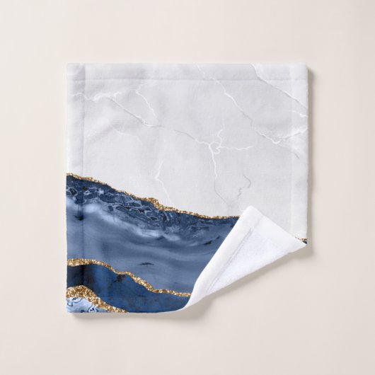 Blauw Agate op marmer met goud Bad Handdoek (Wasdoekje)