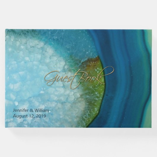 Blauw agaten bruiloft gastenboek (Voorkant)