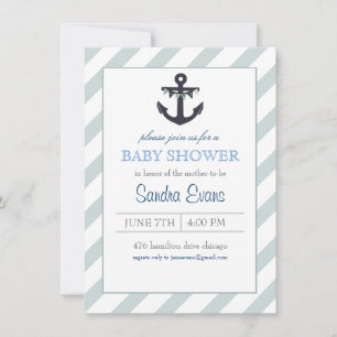 Blauw Ahoy Anker Baby Shower Uitnodiging