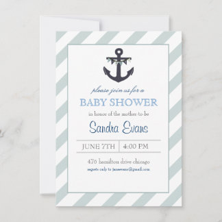Blauw Ahoy Anker Baby Shower Uitnodiging