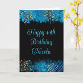 Blauw Alcohol Inkt Verjaardag  Kaart (Gele Bloem)