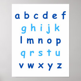 Blauw alfabet kleine letters Leraar Kinder kamer Poster