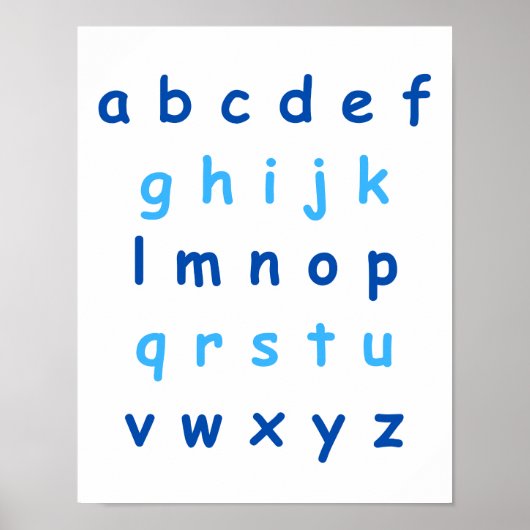 Blauw alfabet kleine letters Leraar Kinder kamer Poster (Voorkant)