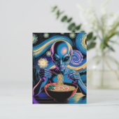 Blauw Alien Die Ramen Eet Briefkaart (Staand voorkant)