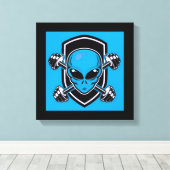 Blauw Alien Gym Uitgerekte Canvasprint Canvas Afdruk (Insitu (Houten vloer))