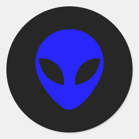 Blauw Alien-hoofd Ronde Sticker (Voorkant)