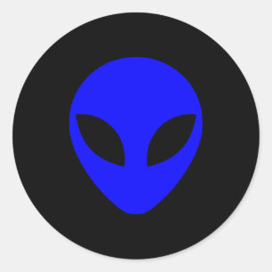 Blauw Alien-hoofd Ronde Sticker