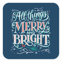 Blauw All Things Merry & Bright Kerststicker