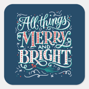Blauw All Things Merry & Bright Kerststicker Vierkante Sticker