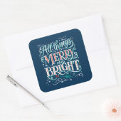 Blauw All Things Merry & Bright Kerststicker Vierkante Sticker (Envelop)