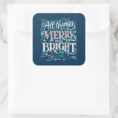 Blauw All Things Merry & Bright Kerststicker Vierkante Sticker (Tas)
