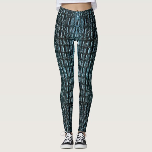 Blauw alligatorleer leggings (Voorkant)