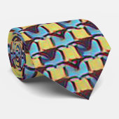 Blauw & Amber Abstract Geometrisch Rasterpatroon 1 Stropdas (Opgerold)