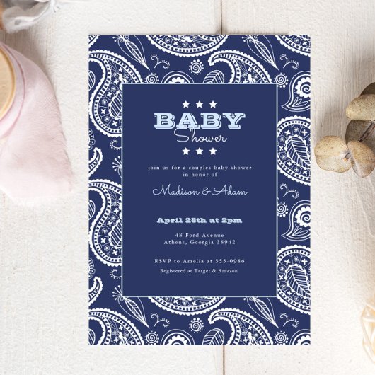 Blauw Amerikaanse Bandana Baby Shower Kaart