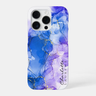 Blauw Amethist Goud Alcohol Inkt Aanpasbaar  iPhone 16 Pro Hoesje