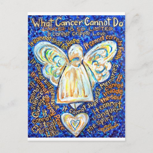 Blauw &amp; Gold Cancer Angel - Groot Briefkaart (Voorkant)