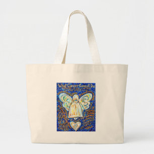 Blauw &amp; Gold Cancer Angel - Groot Grote Tote Bag