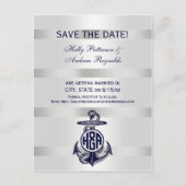 Blauw Anchor Silver White Navy Circle Monogram 33 Aankondigingskaart (Voorkant)