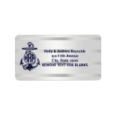Blauw Anchor Silver White Navy Circle Monogram 33 Etiket (Voorkant)