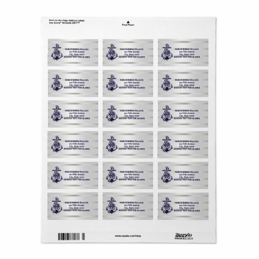 Blauw Anchor Silver White Navy Circle Monogram 33 Etiket (Full Sheet)