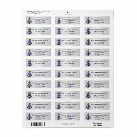 Blauw Anchor Silver White Navy Circle Monogram 33 Etiket (Full Sheet)