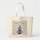 Blauw Anchor Silver White Navy Circle Monogram 33 Grote Tote Bag (Voorkant)