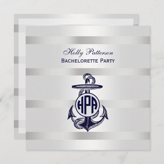 Blauw Anchor Silver White Navy Circle Monogram 33 Kaart (Voorkant / Achterkant)