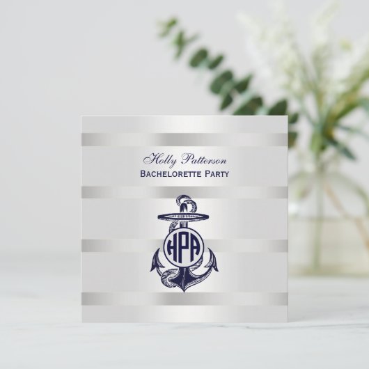 Blauw Anchor Silver White Navy Circle Monogram 33 Kaart (Staand voorkant)