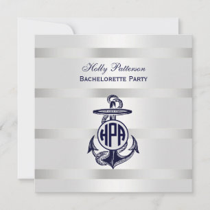 Blauw Anchor Silver White Navy Circle Monogram 33 Kaart