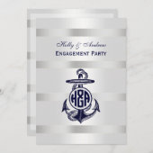 Blauw Anchor Silver White Navy Circle Monogram 33 Kaart (Voorkant / Achterkant)