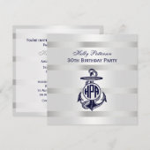 Blauw Anchor Silver White Navy Circle Monogram 33 Kaart (Voorkant / Achterkant)