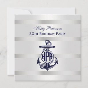 Blauw Anchor Silver White Navy Circle Monogram 33 Kaart