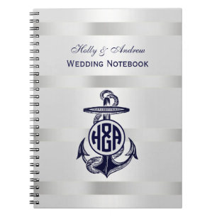 Blauw Anchor Silver White Navy Circle Monogram 33 Notitieboek