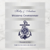Blauw Anchor Silver White Navy Circle Monogram 33 Wijn Etiket (Enkel label)