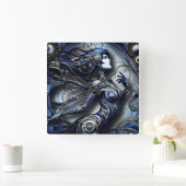 Blauw Android Meisje 1 Vierkante Klok (Huis)