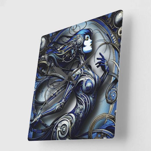 Blauw Android Meisje 1 Vierkante Klok (Hoek)