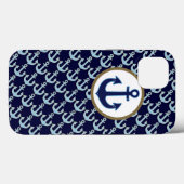 blauw anker & anker-patroon Case-Mate iPhone case (Achterkant (horizontaal))