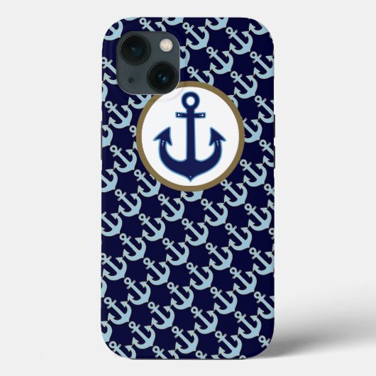 blauw anker & anker-patroon Case-Mate iPhone case (Achterkant)
