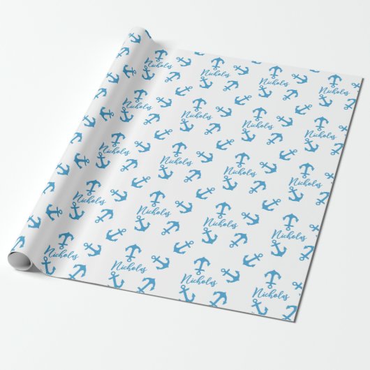 Blauw Anker & Douanenaam Cadeaupapier (Uitgerold)