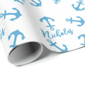 Blauw Anker & Douanenaam Cadeaupapier (Rol Hoek)