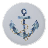 Blauw anker en touw op grijs keramische knop (Voorkant)