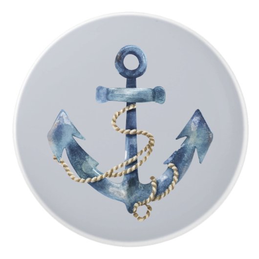 Blauw anker en touw op grijs keramische knop (Voorkant)